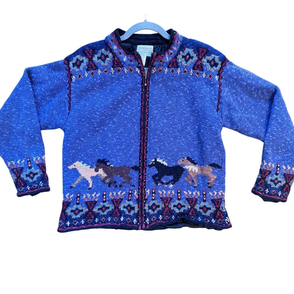 Vintage Novelty Horse Pattern Jacket Sweater Coldwater Creek Large